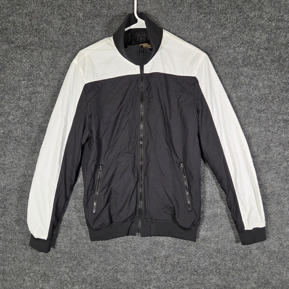 H&M L.O.G.G. Mens Small Black White Windbreaker Jacket Full Zip Colorblock Sport